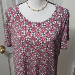 LIZ CLAIBORNE WOMEN'S PLUS SIZE SHORT SLEEVE ROSE & WHITE FLORAL TOP SIZE 0X